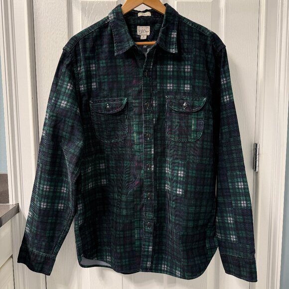 J. Crew Garment Dyed Corduroy Tartan Patchwork Shirt Jacket Workshirt Size Large - Picture 1 of 7